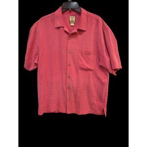 Tommy Bahama  Men's Redish Pink Longsleeve 100% Silk  Casual Medium READ DESCRIP